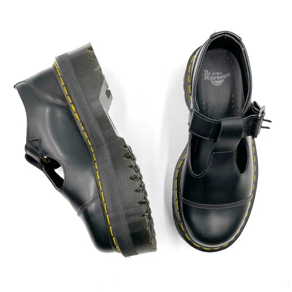 SOLD-NEW Dr Martens Bethan Black Platform Mary Jane Leather Shoes Women's Sz 6 - Picture 2 of 9